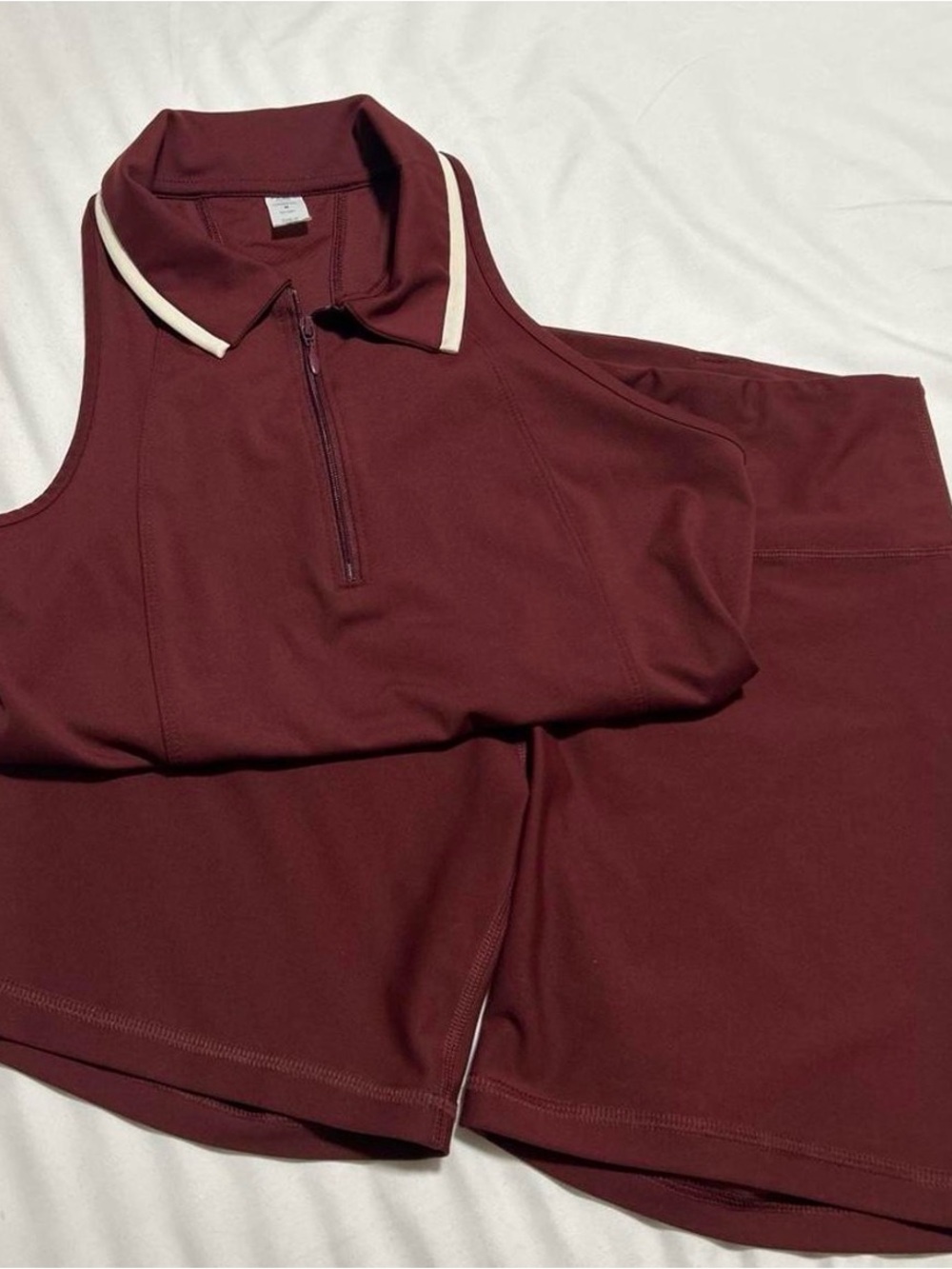 NWOT Old Navy Maroon Sleeveless Zip Polo with Cream Trim